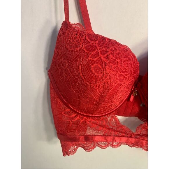 DAISY FUENTES BRA PUSH UP UNDERWIRE SEXY RED LACE CORSET ADJ STRAPS SZ 36B - Picture 3 of 13